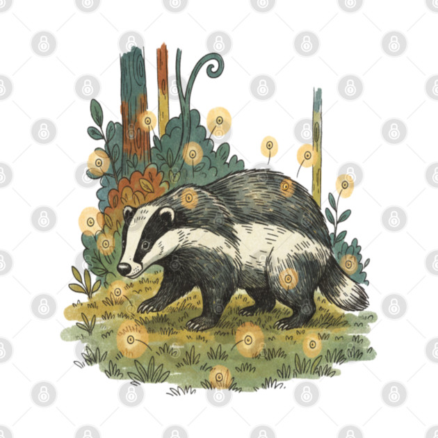 Badger and Fireflies Woodland Artwork by BirdsnStuff