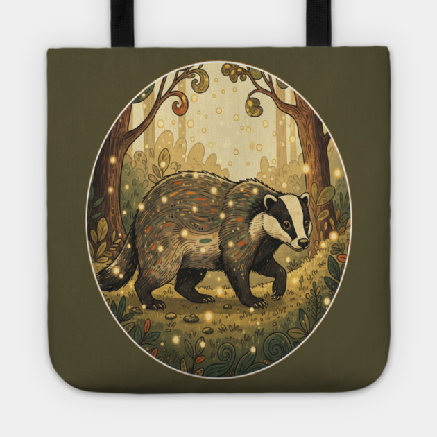 Badger in Firefly Forest Tote by BirdsnStuff