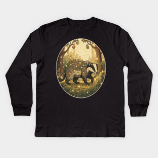 Badger in Firefly Forest Kids Long Sleeve T-Shirt