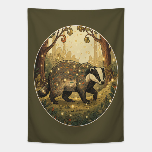 Badger in Firefly Forest Tapestry by BirdsnStuff