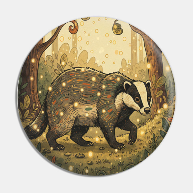 Badger in Firefly Forest Pin by BirdsnStuff