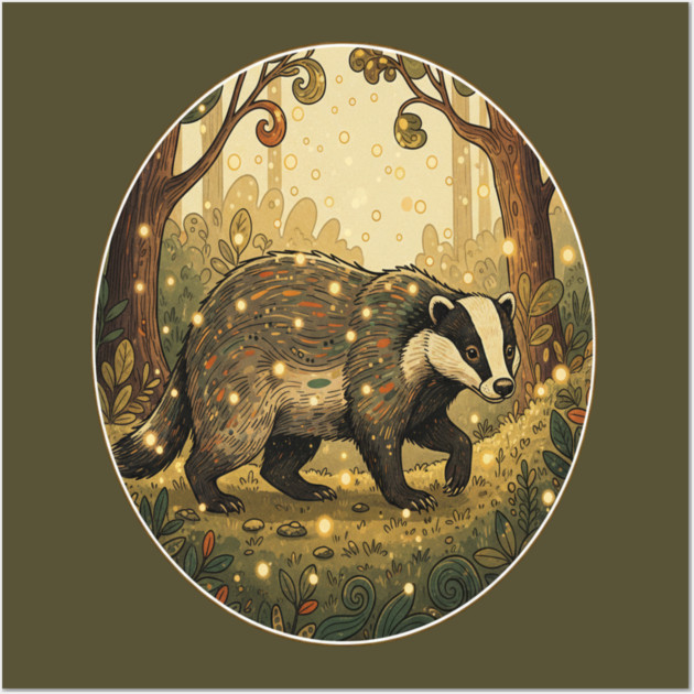 Badger in Firefly Forest Wall Art by BirdsnStuff
