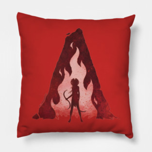woman with hair flowing like flames Pillow