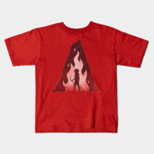 woman with hair flowing like flames Kids T-Shirt