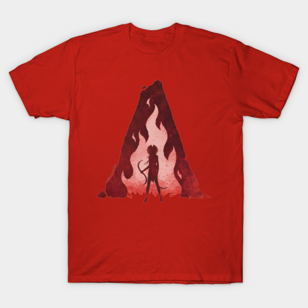 woman with hair flowing like flames T-Shirt by DesignAura