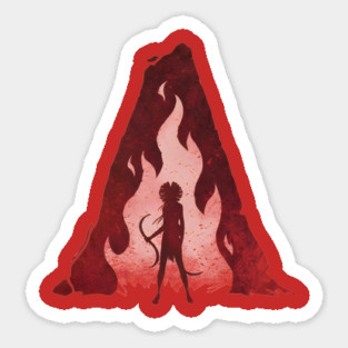 woman with hair flowing like flames Sticker