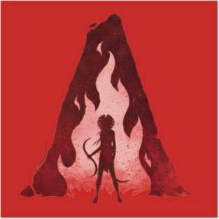 woman with hair flowing like flames Posters and Art