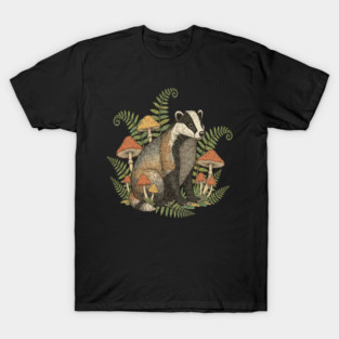 Badger with Woodland Mushrooms T-Shirt