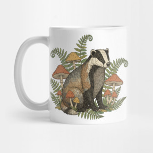 Badger with Woodland Mushrooms Mug