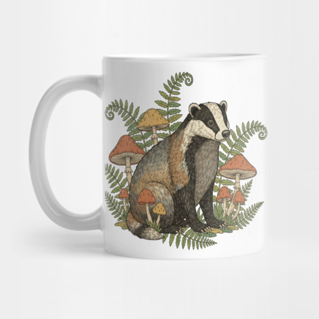 Badger with Woodland Mushrooms by BirdsnStuff