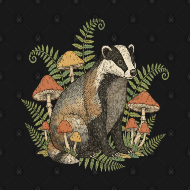 Badger with Woodland Mushrooms by BirdsnStuff