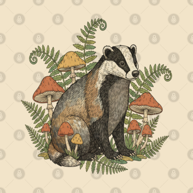Badger with Woodland Mushrooms by BirdsnStuff