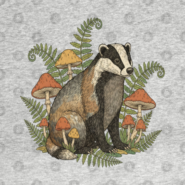 Badger with Woodland Mushrooms by BirdsnStuff