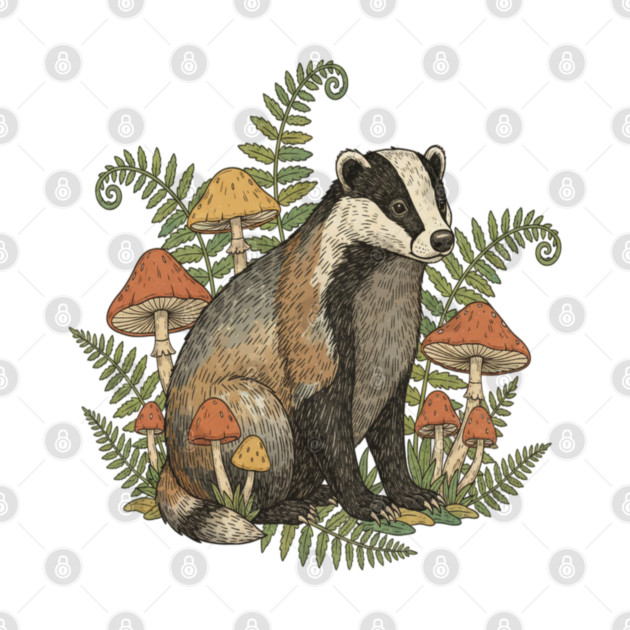 Badger with Woodland Mushrooms by BirdsnStuff