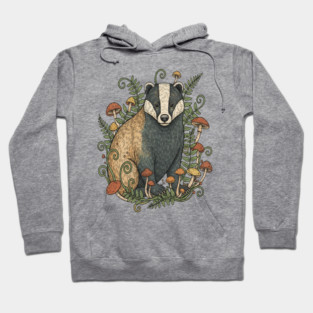 Badger Among Forest Mushrooms Hoodie