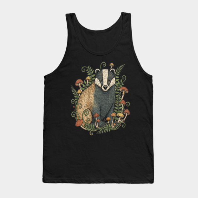 Badger Among Forest Mushrooms Tank Top by BirdsnStuff