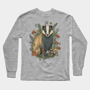 Badger Among Forest Mushrooms Long Sleeve T-Shirt