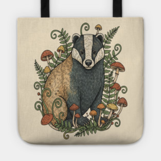 Badger Among Forest Mushrooms Tote