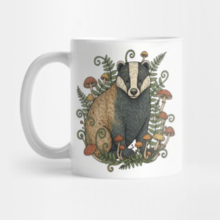 Badger Among Forest Mushrooms Mug