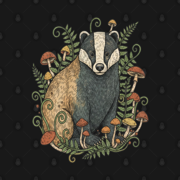 Badger Among Forest Mushrooms by BirdsnStuff
