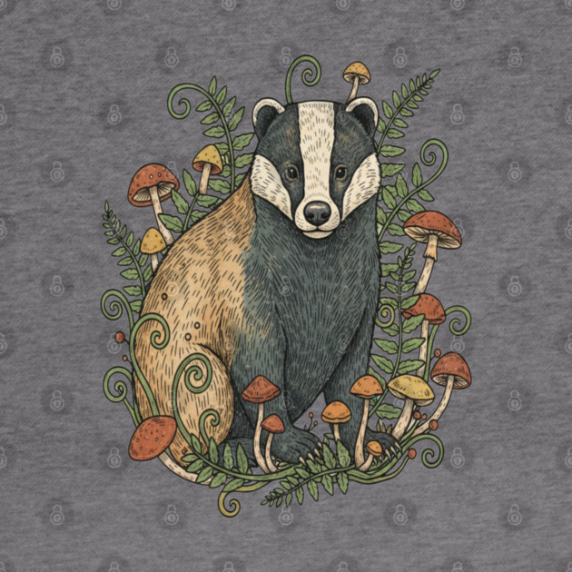 Badger Among Forest Mushrooms by BirdsnStuff