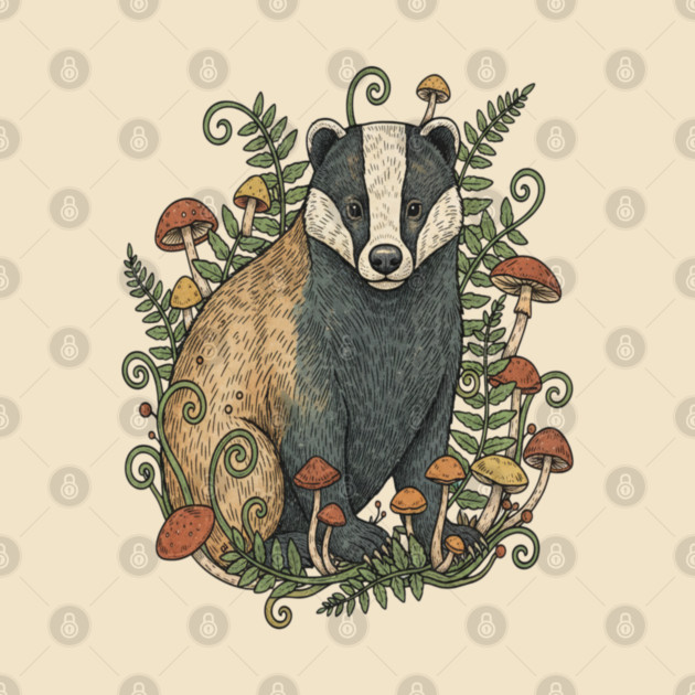 Badger Among Forest Mushrooms by BirdsnStuff
