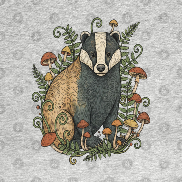 Badger Among Forest Mushrooms by BirdsnStuff