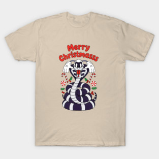 Blue Cobra in Festive Pose with Red Accents and Holiday Cheer T-Shirt