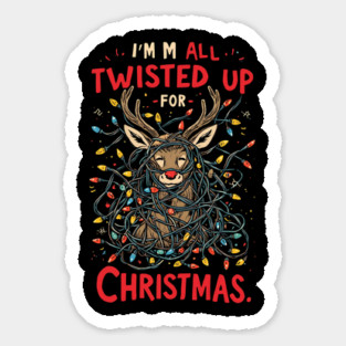 Twisted Up for Christmas – Funny Reindeer Holiday Lights Sticker