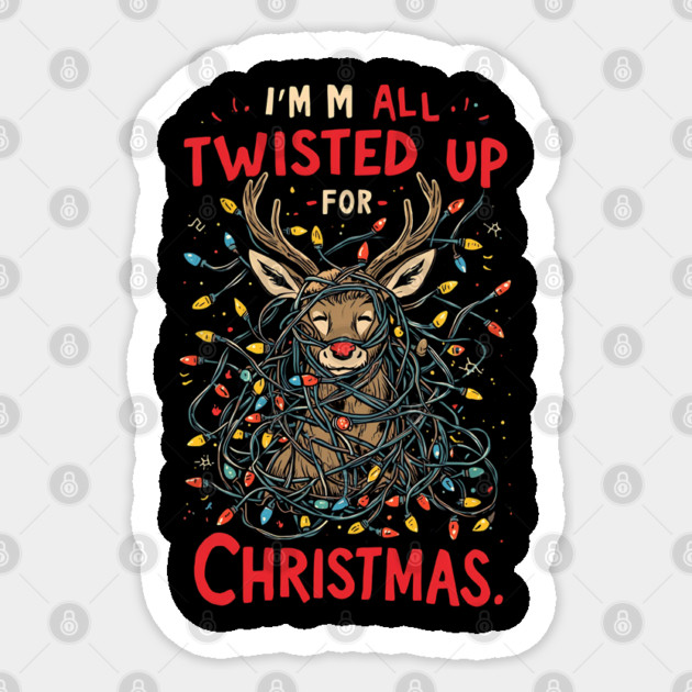 Twisted Up for Christmas – Funny Reindeer Holiday Lights Sticker by Ink Lines
