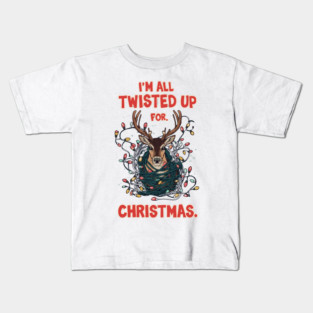 Twisted Up for Christmas – Funny Reindeer Holiday Lights Kids T-Shirt