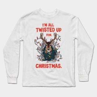 Twisted Up for Christmas – Funny Reindeer Holiday Lights Long Sleeve T-Shirt