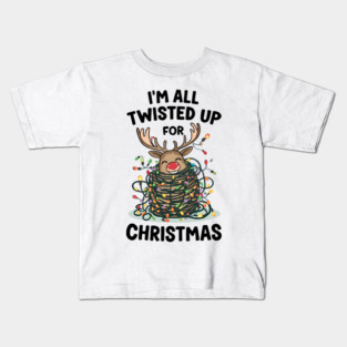 Twisted Up for Christmas – Funny Reindeer Holiday Lights Kids T-Shirt