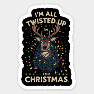 Twisted Up for Christmas – Funny Reindeer Holiday Lights Sticker