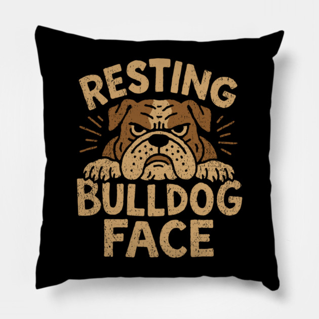 Resting Bulldog Face Grumpy Mood Pillow by Anticorporati