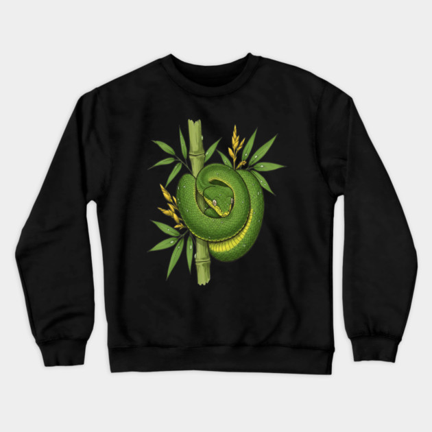 Bamboo Pit Viper Jungle Illustration Crewneck Sweatshirt by BirdsnStuff