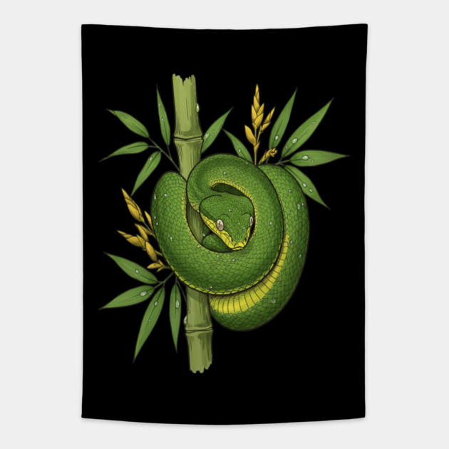 Bamboo Pit Viper Jungle Illustration Tapestry by BirdsnStuff