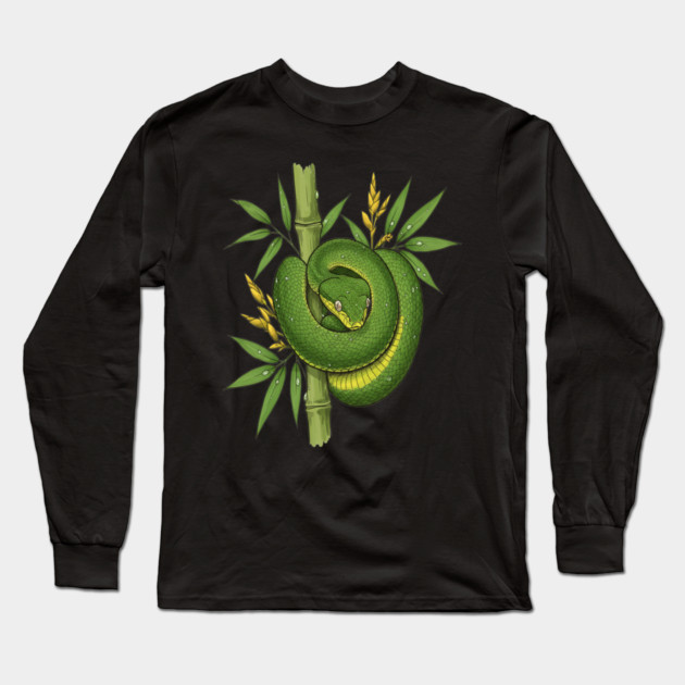 Bamboo Pit Viper Jungle Illustration Long Sleeve T-Shirt by BirdsnStuff