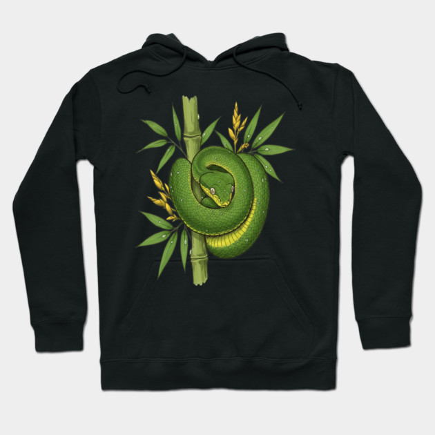Bamboo Pit Viper Jungle Illustration Hoodie by BirdsnStuff