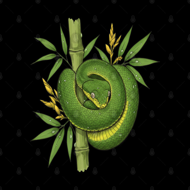 Bamboo Pit Viper Jungle Illustration by BirdsnStuff