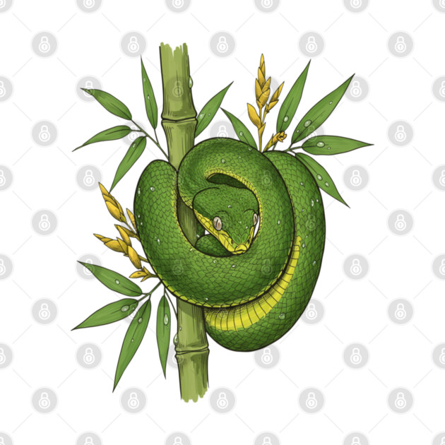 Bamboo Pit Viper Jungle Illustration by BirdsnStuff
