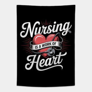 Nursing Is a Work of Heart – Cute Nurse Appreciation Retro Design Tapestry