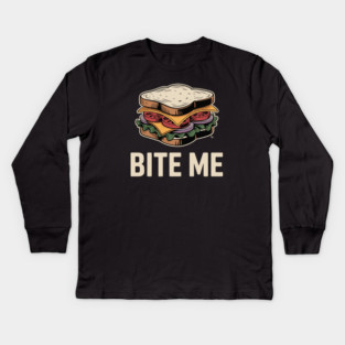 Bite Me Sandwich – Retro Foodie Sass Kids Long Sleeve T-Shirt