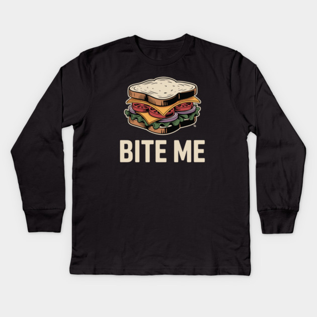 Bite Me Sandwich – Retro Foodie Sass Kids Long Sleeve T-Shirt by Cosmo Gazoo
