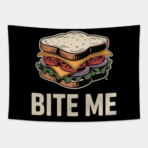 Bite Me Sandwich – Retro Foodie Sass Tapestry by Cosmo Gazoo