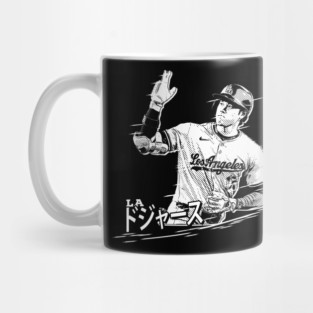 shohei ohtani b&w ilustration LA dodgers in japanese Mug