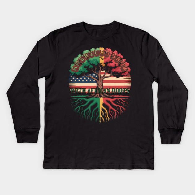 American with African Roots Heritage Tree Kids Long Sleeve T-Shirt by norhando