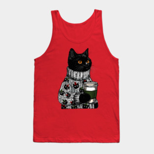 Christmas Sweater Googly Eye Cat Tank Top