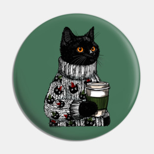 Christmas Sweater Googly Eye Cat Pin