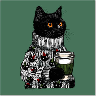 Christmas Sweater Googly Eye Cat Posters and Art